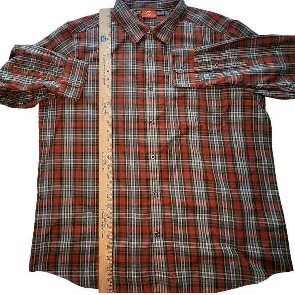 Merrell Mens Shirt Size XXL Orange Plaid Hiking Long Sleeve Button Collared 2XL - Picture 7 of 10
